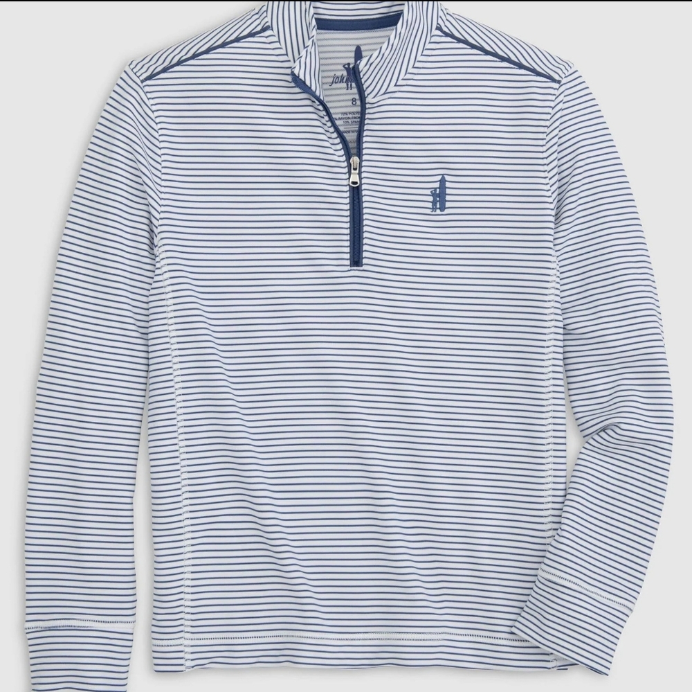 johnnie-O White and Navy Striped Quarter-Zip Performance Shirt